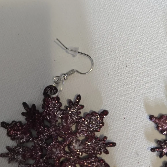 HANDCRAFTED Snowflake Earrings HANDPAINTED HANDMADE Shimmery Holiday Jewelry - Picture 7 of 11